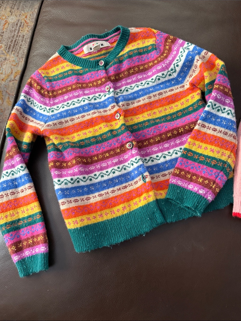 Mini Boden Multicolor Fair Isle Cardigan with Green Trim
